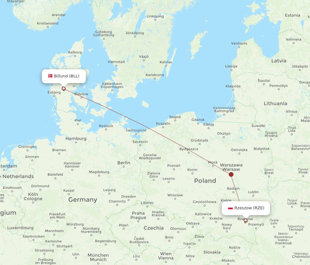 BLL-RZE flight routes