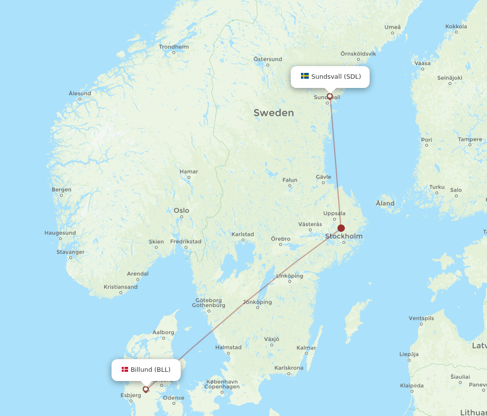 BLL-SDL flight routes