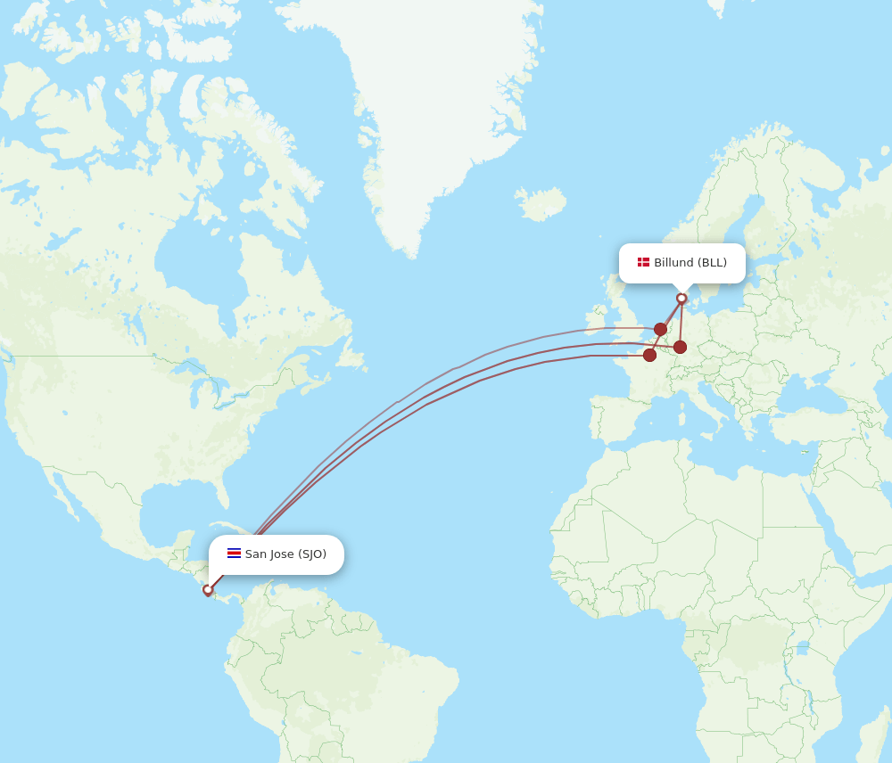 BLL-SJO flight routes
