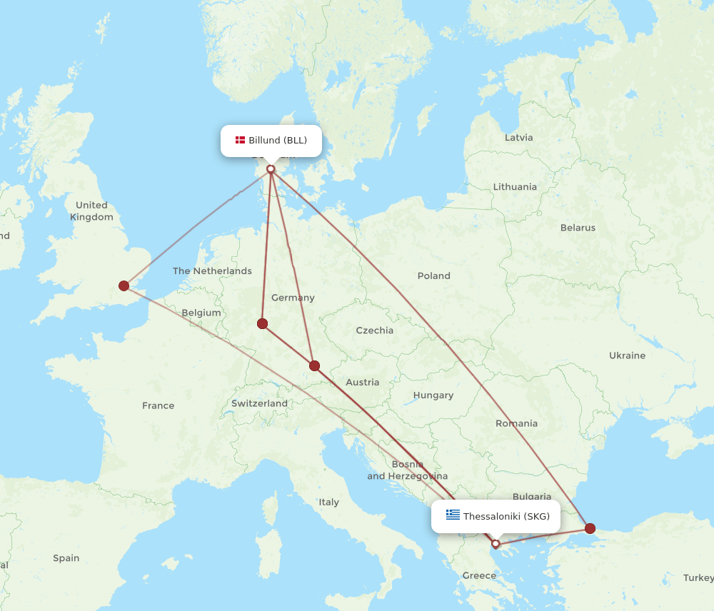 BLL-SKG flight routes