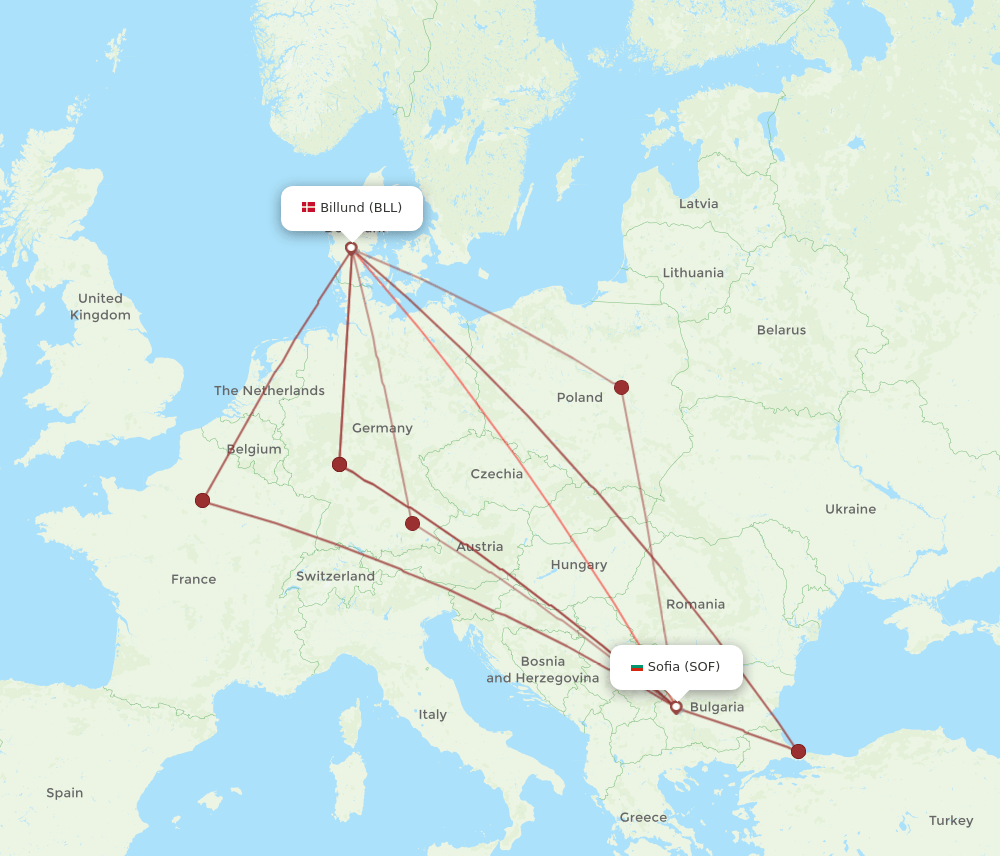 BLL-SOF flight routes