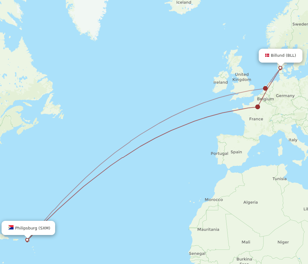 BLL-SXM flight routes