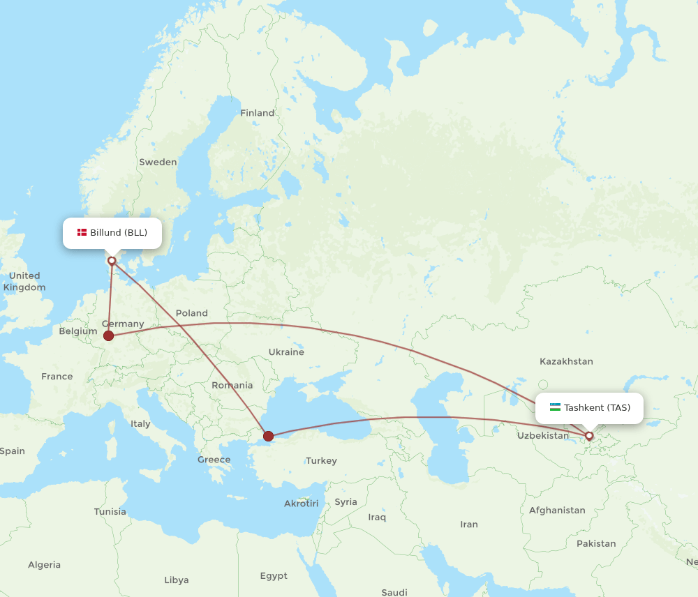 BLL-TAS flight routes