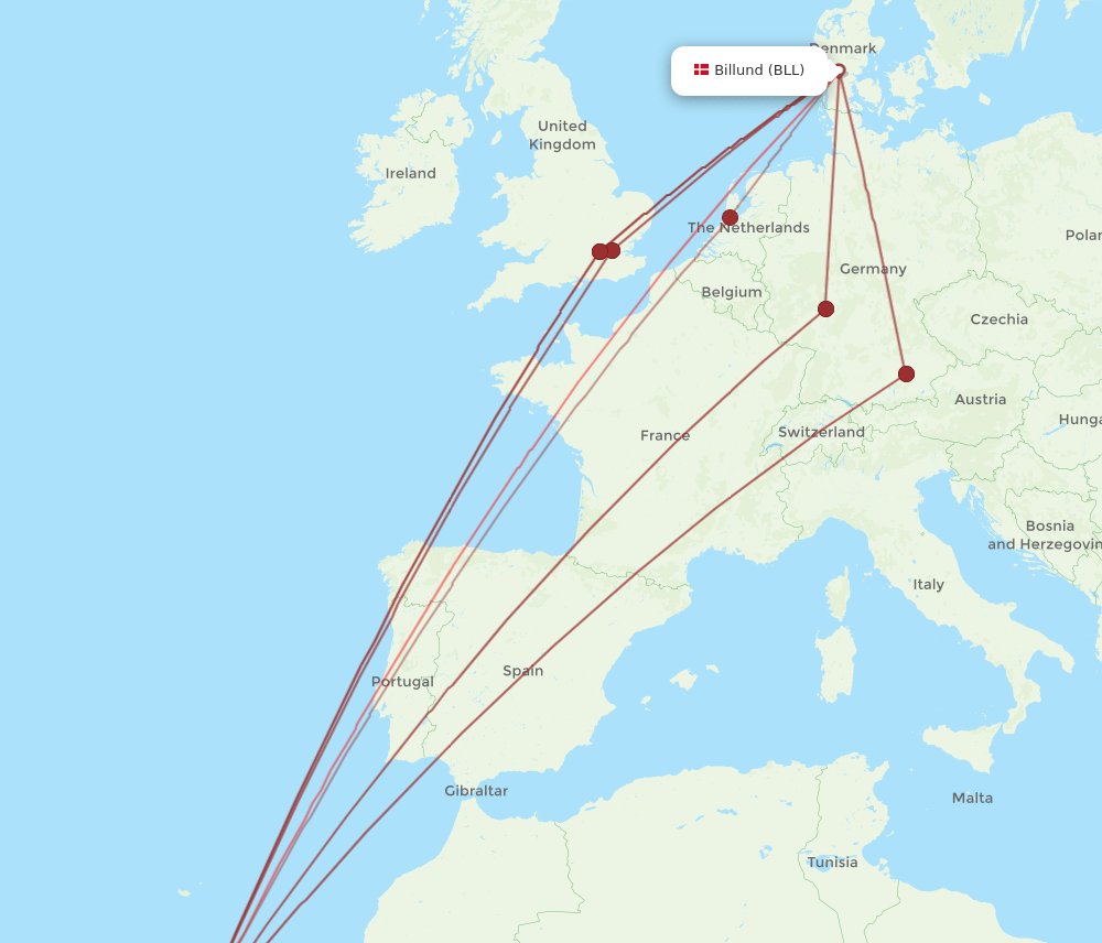 BLL-TFS flight routes
