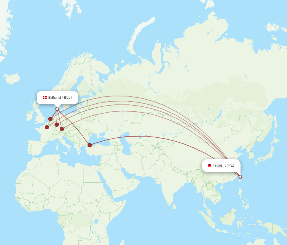 BLL-TPE flight routes