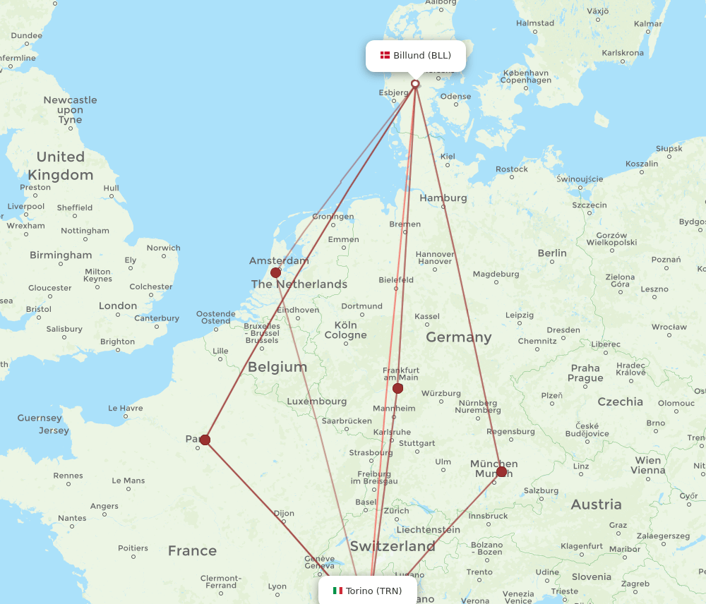 BLL to TRN flights and routes map
