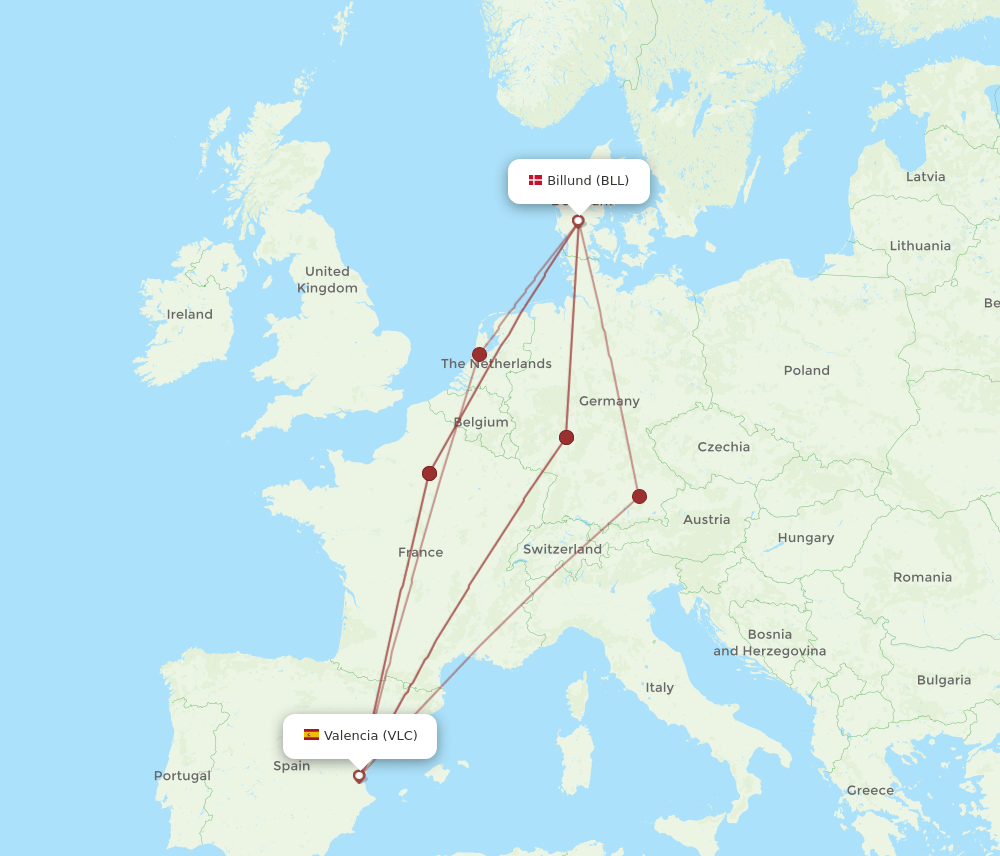 BLL-VLC flight routes