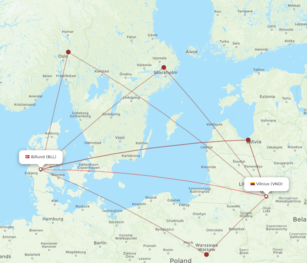 BLL-VNO flight routes