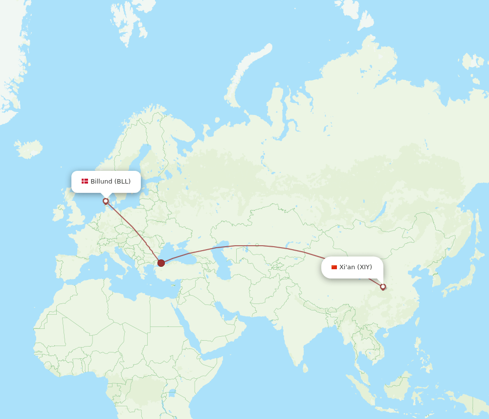 BLL-XIY flight routes