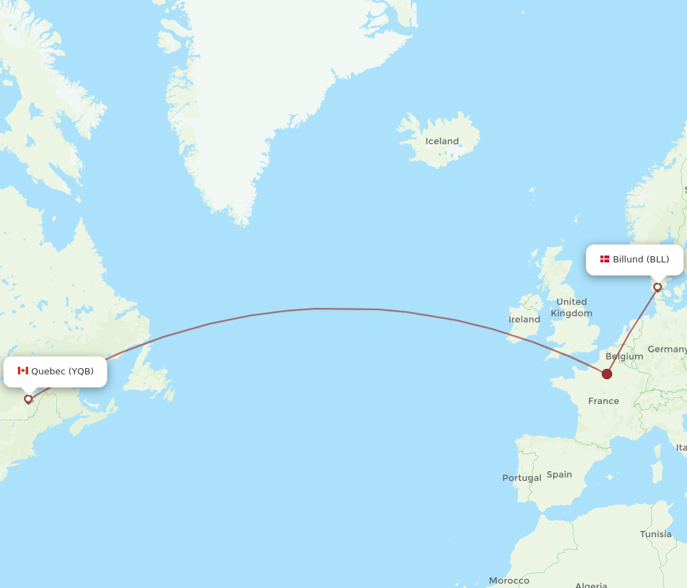 BLL to YQB flights and routes map