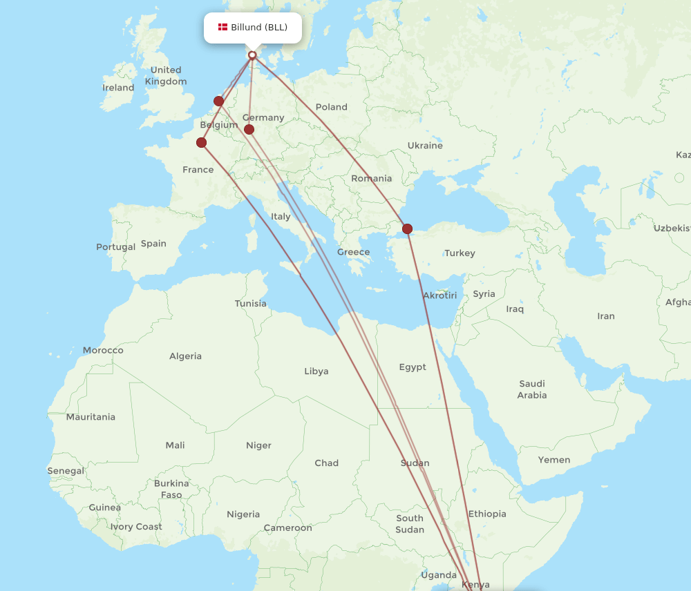 BLL-ZNZ flight routes