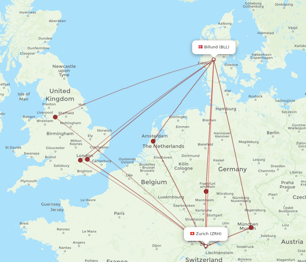 BLL-ZRH flight routes