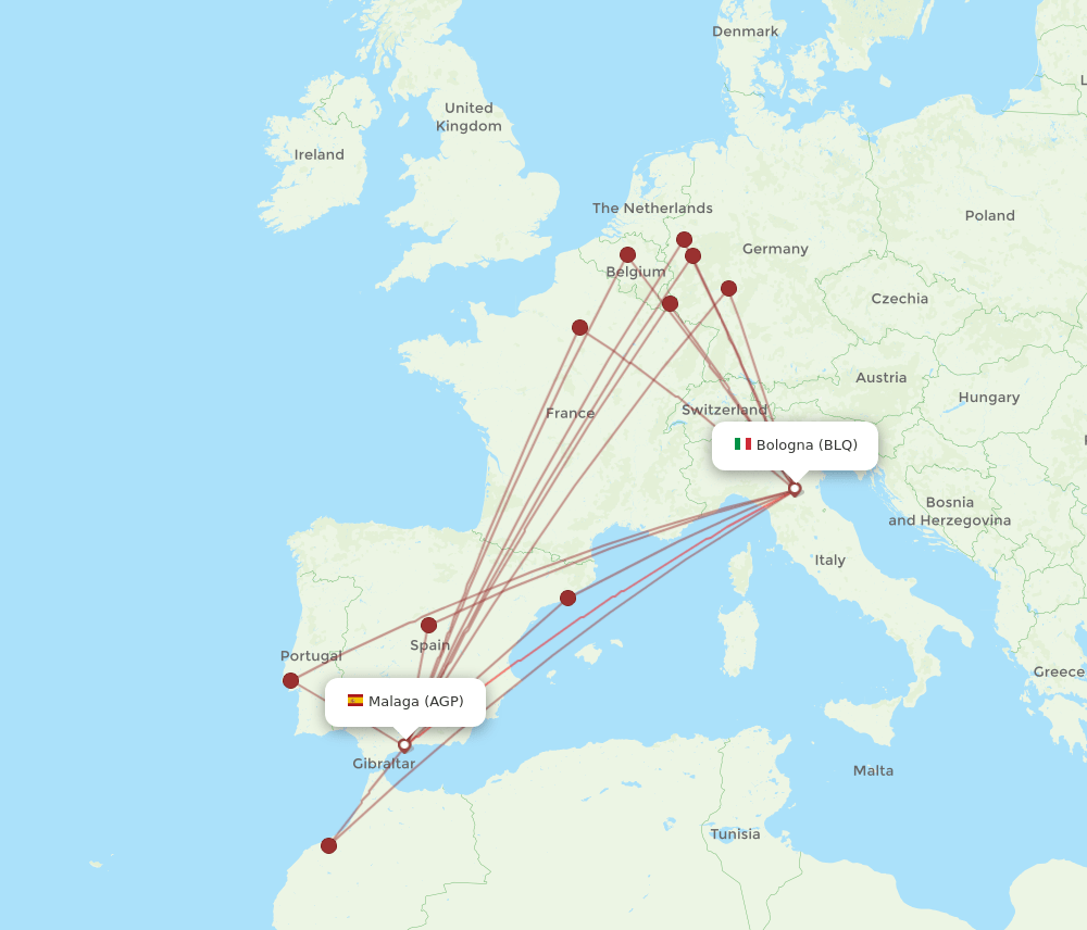 BLQ to AGP flights and routes map