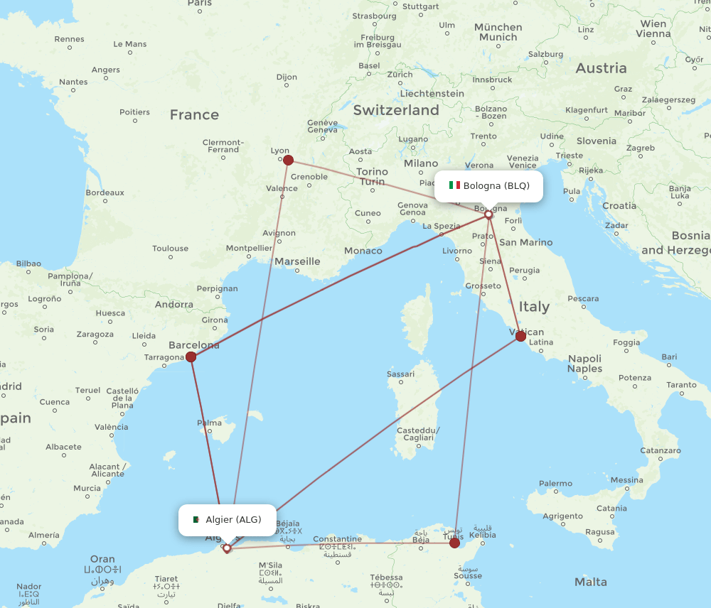 BLQ-ALG flight routes