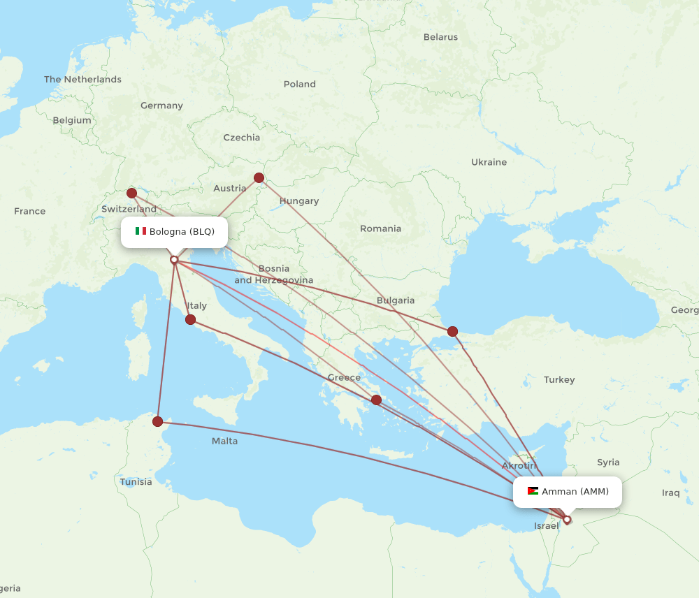BLQ to AMM flights and routes map