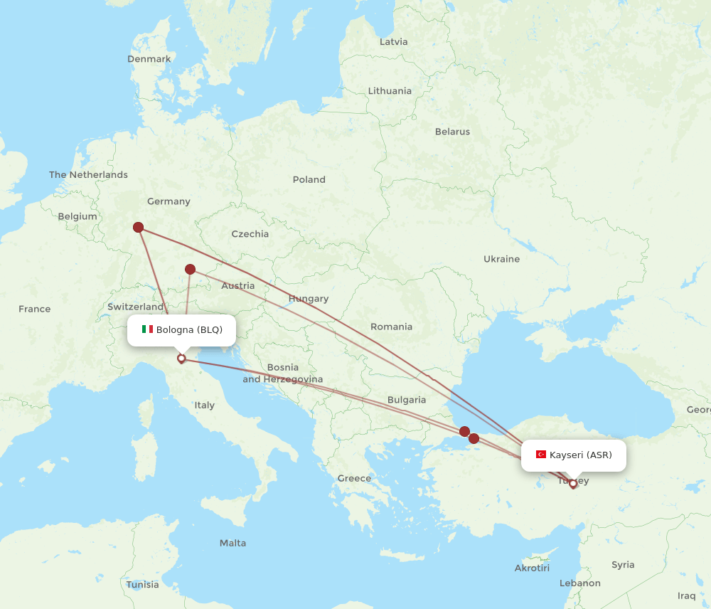 BLQ-ASR flight routes