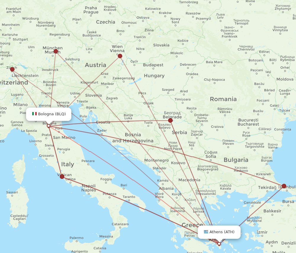BLQ to ATH flights and routes map