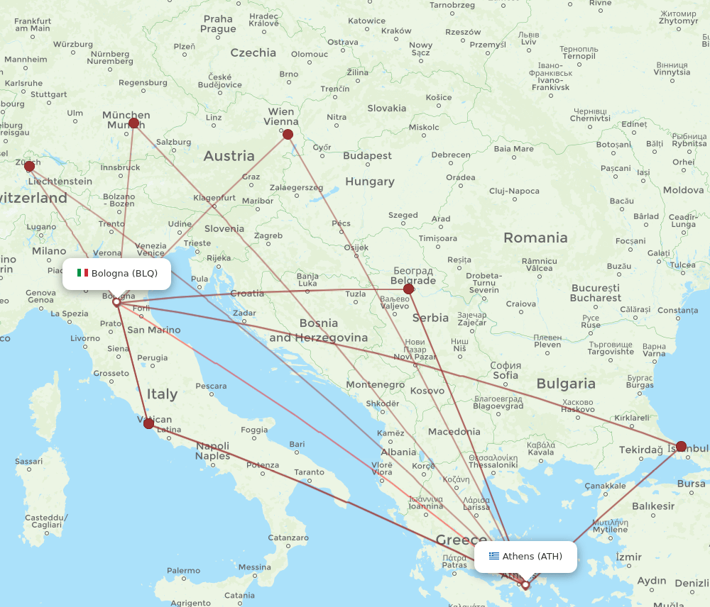 BLQ to ATH flights and routes map