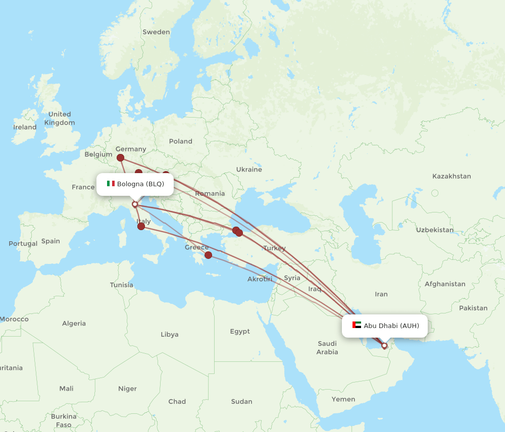 BLQ to AUH flights and routes map