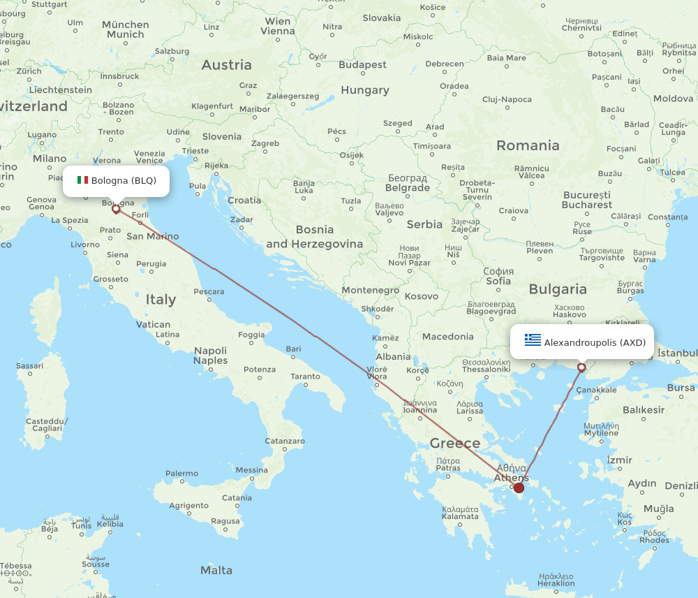 BLQ to AXD flights and routes map
