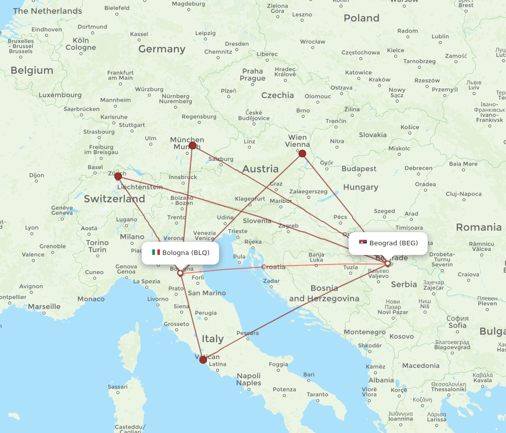 BLQ-BEG flight routes