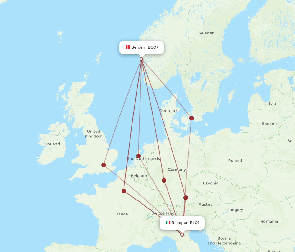 BLQ-BGO flight routes