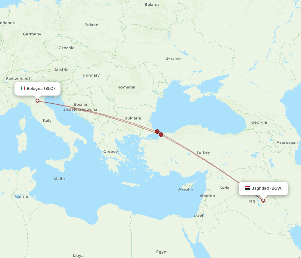 BLQ-BGW flight routes