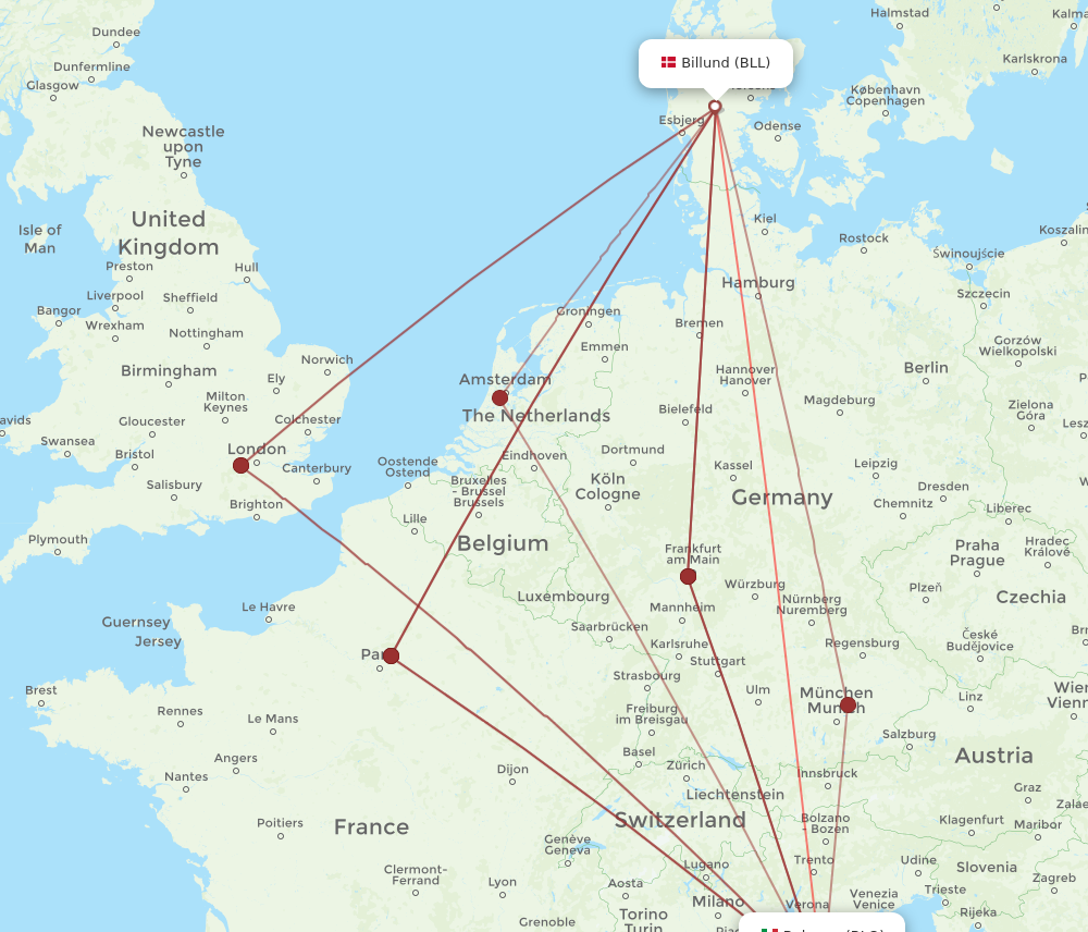 BLQ to BLL flights and routes map