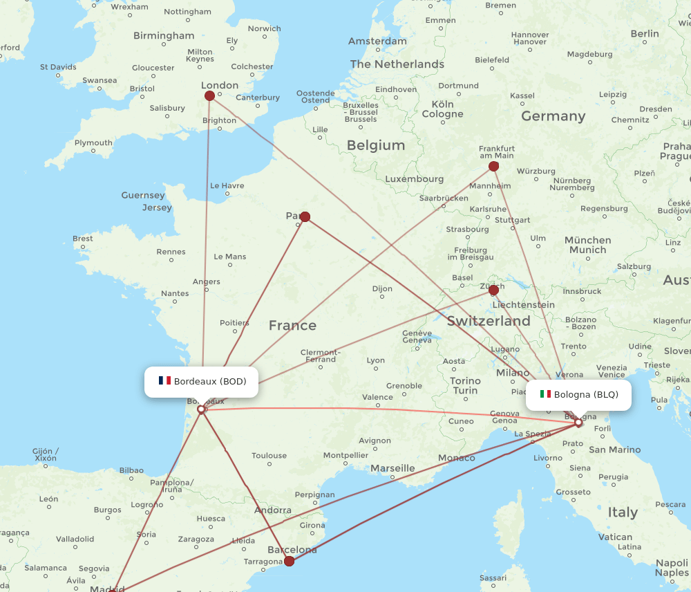 BLQ-BOD flight routes
