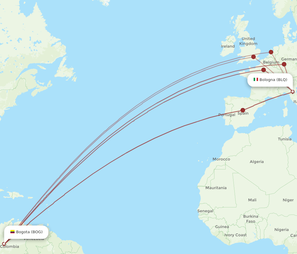 BLQ to BOG flights and routes map