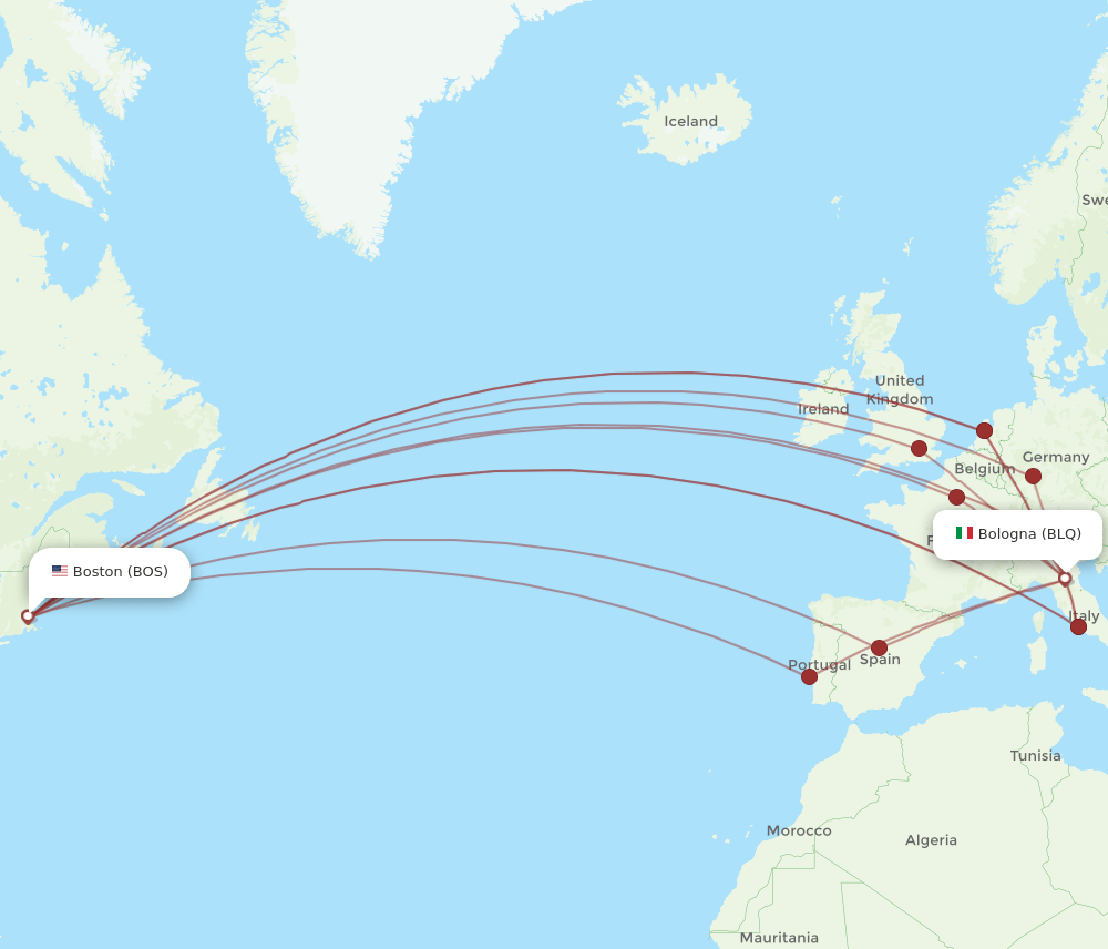 BLQ-BOS flight routes