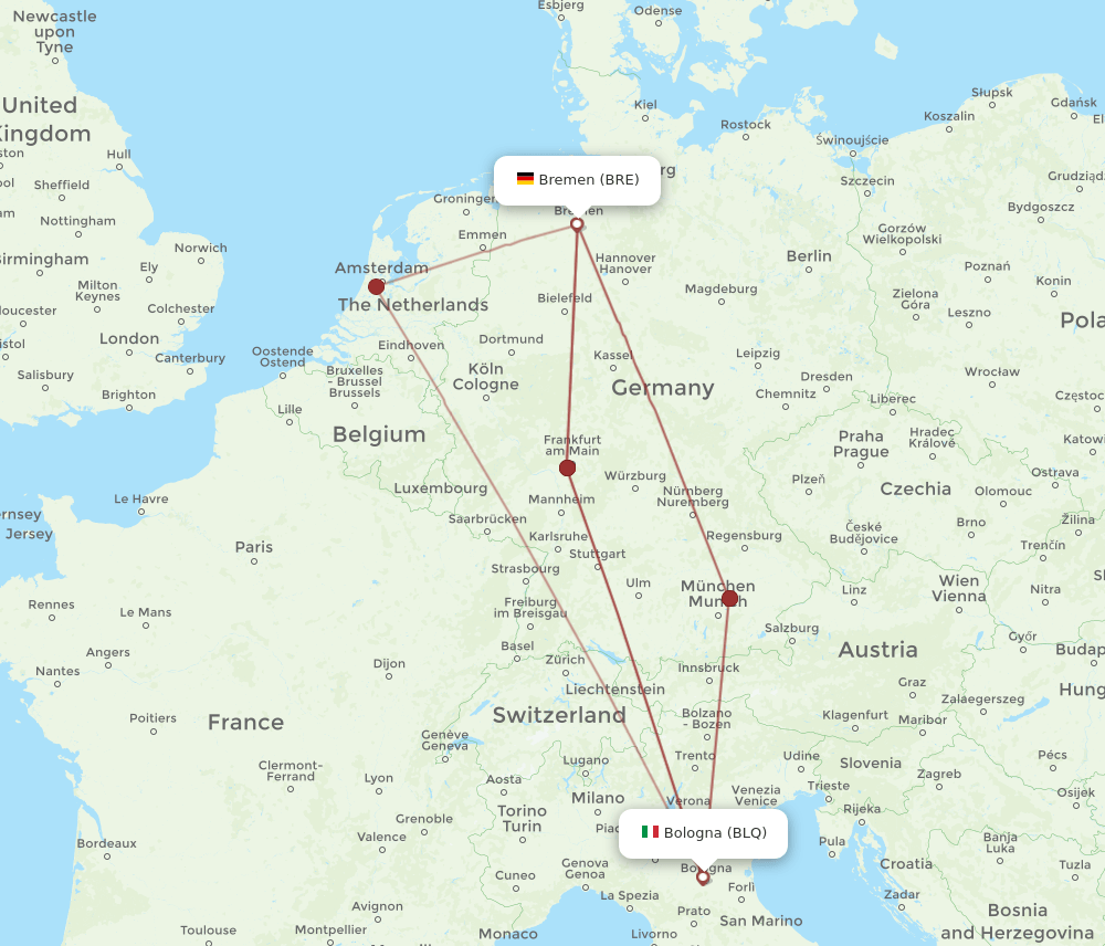 BLQ-BRE flight routes