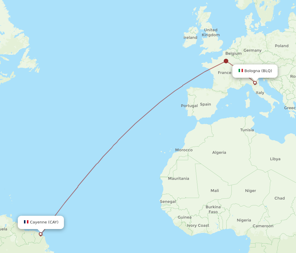 BLQ-CAY flight routes