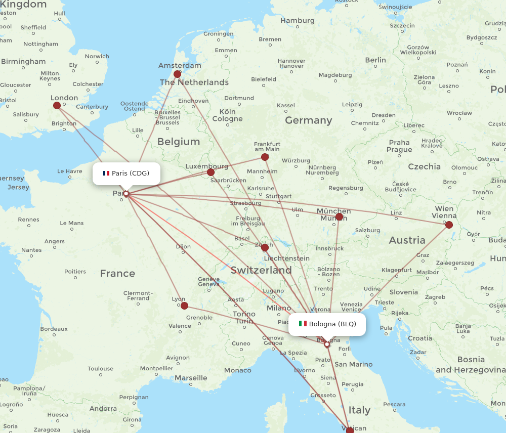 BLQ to CDG flights and routes map