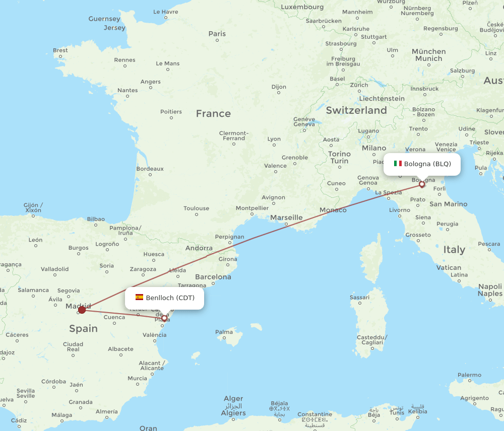 BLQ to CDT flights and routes map