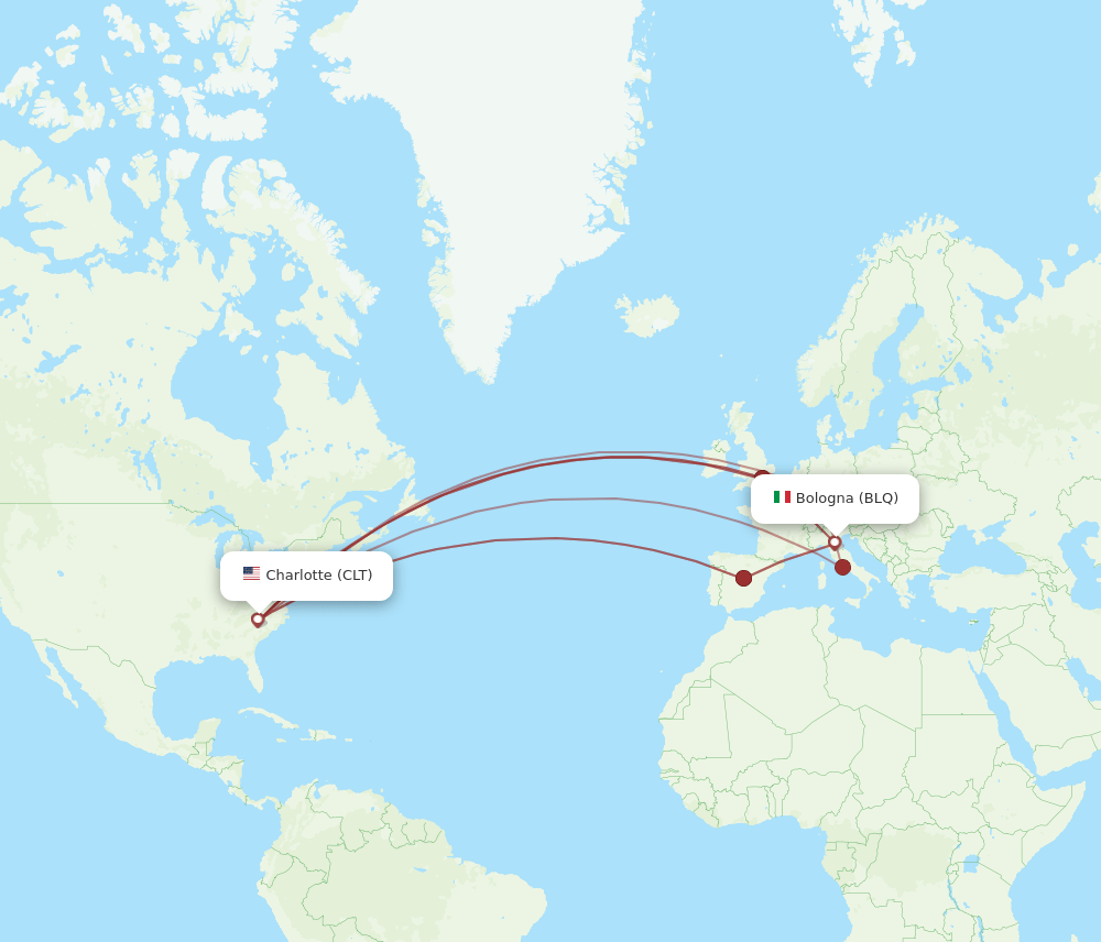 BLQ-CLT flight routes