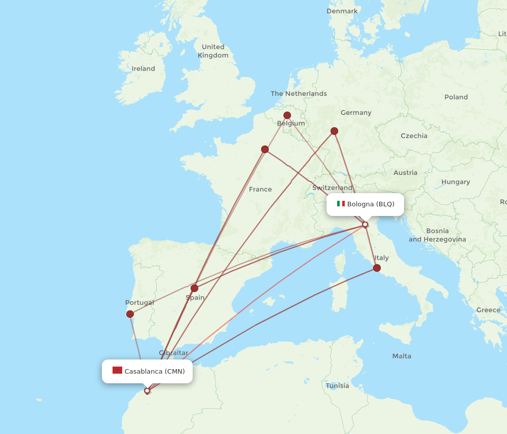 BLQ to CMN flights and routes map