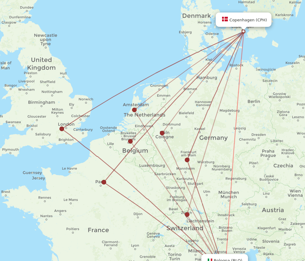 BLQ-CPH flight routes