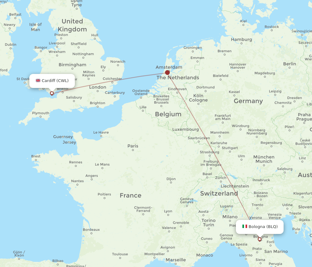 BLQ-CWL flight routes