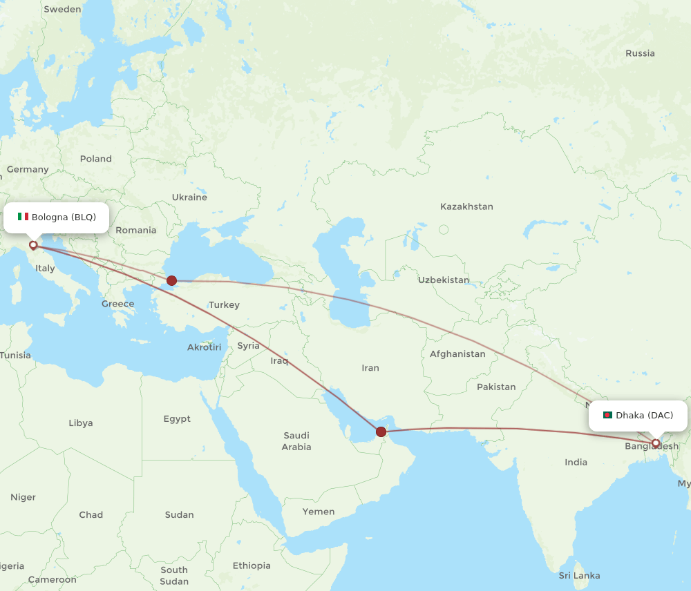 BLQ-DAC flight routes