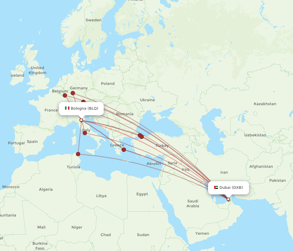 BLQ-DXB flight routes