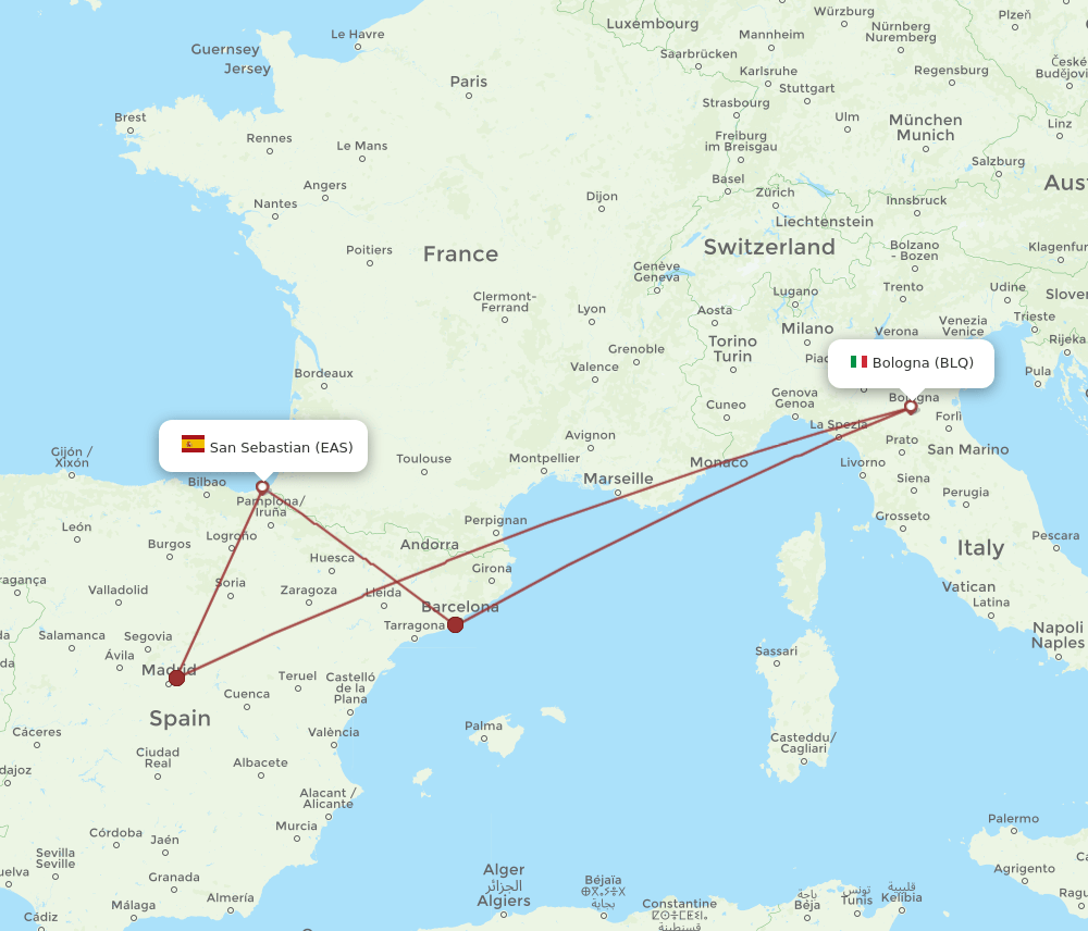 BLQ to EAS flights and routes map
