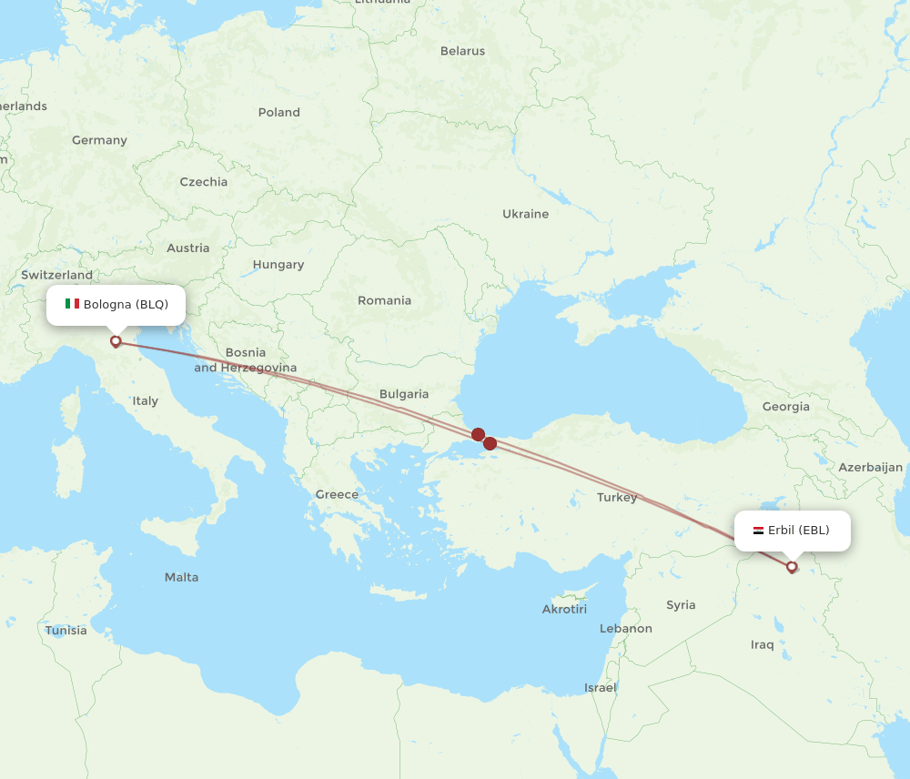 BLQ-EBL flight routes