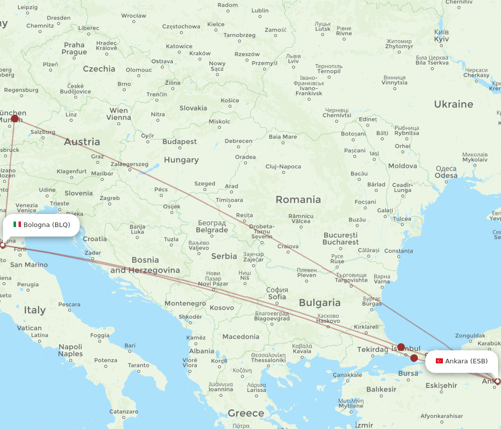 BLQ to ESB flights and routes map