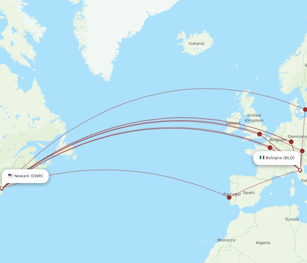 BLQ-EWR flight routes