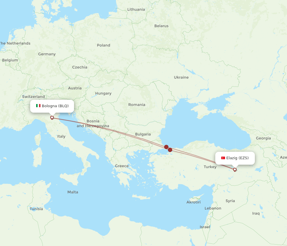 BLQ-EZS flight routes