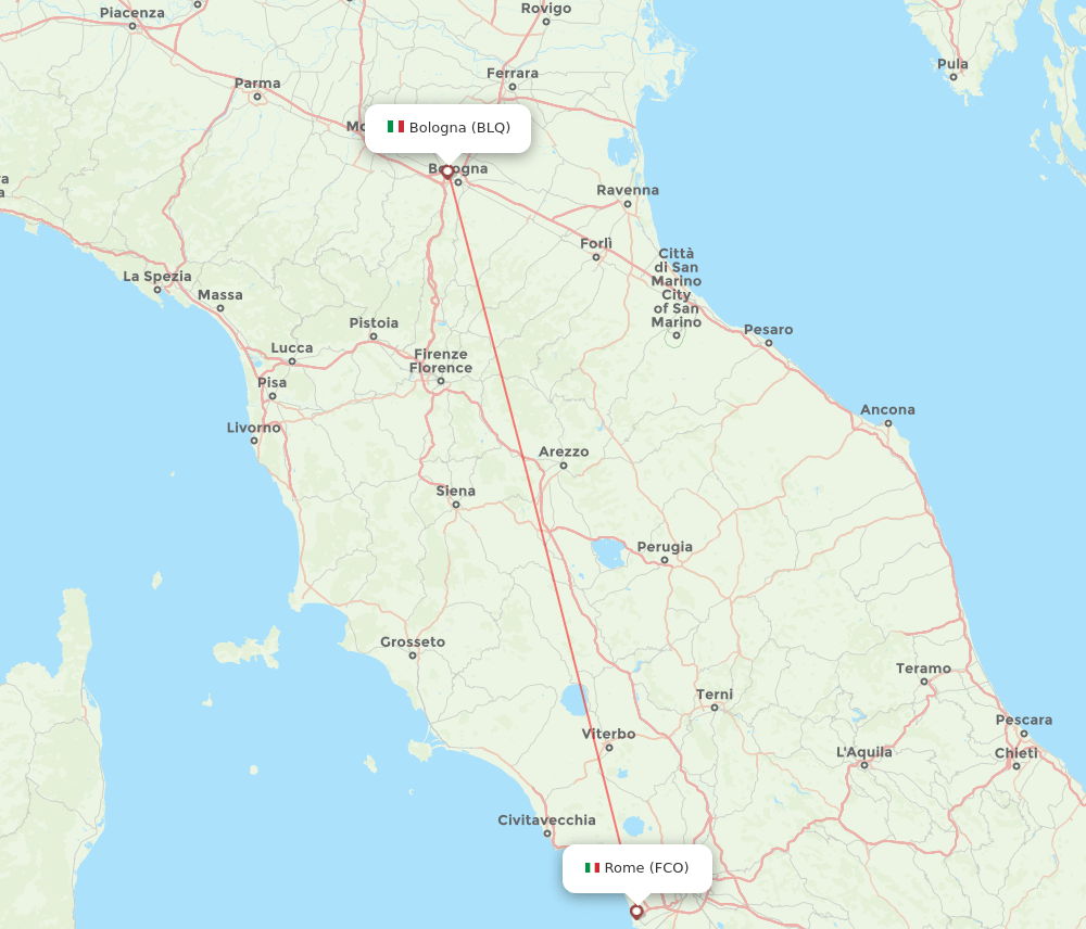 Bologna - Rome route map and flight paths