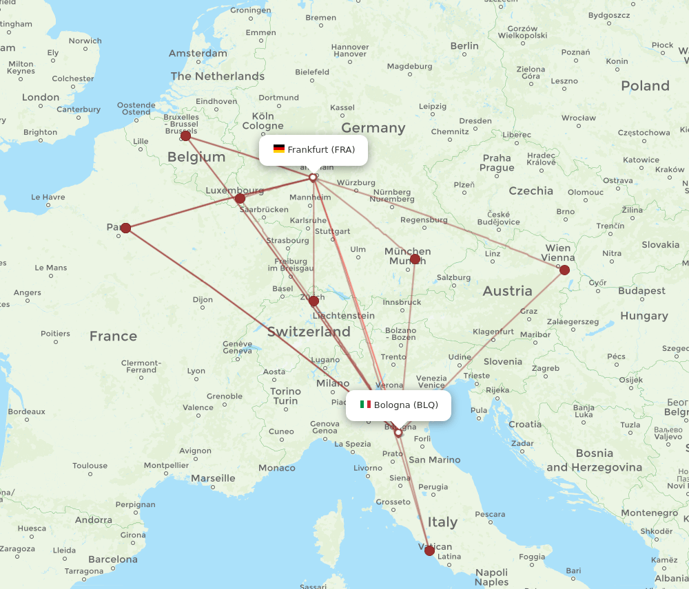 BLQ to FRA flights and routes map