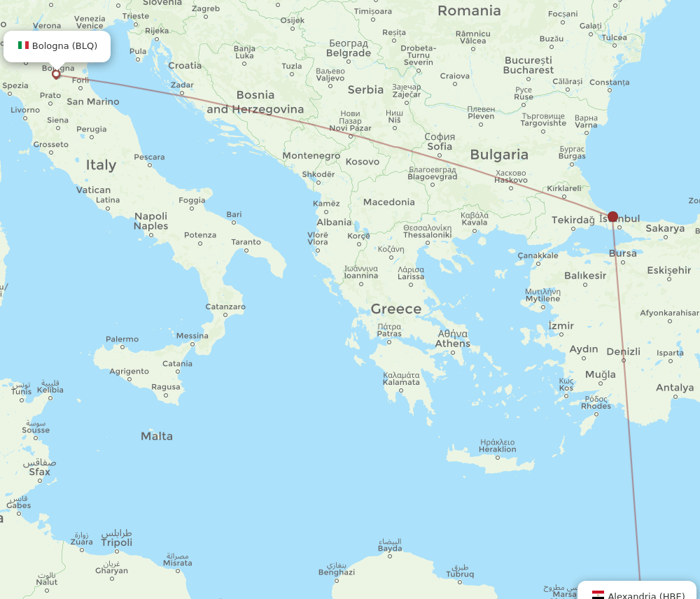 BLQ to HBE flights and routes map