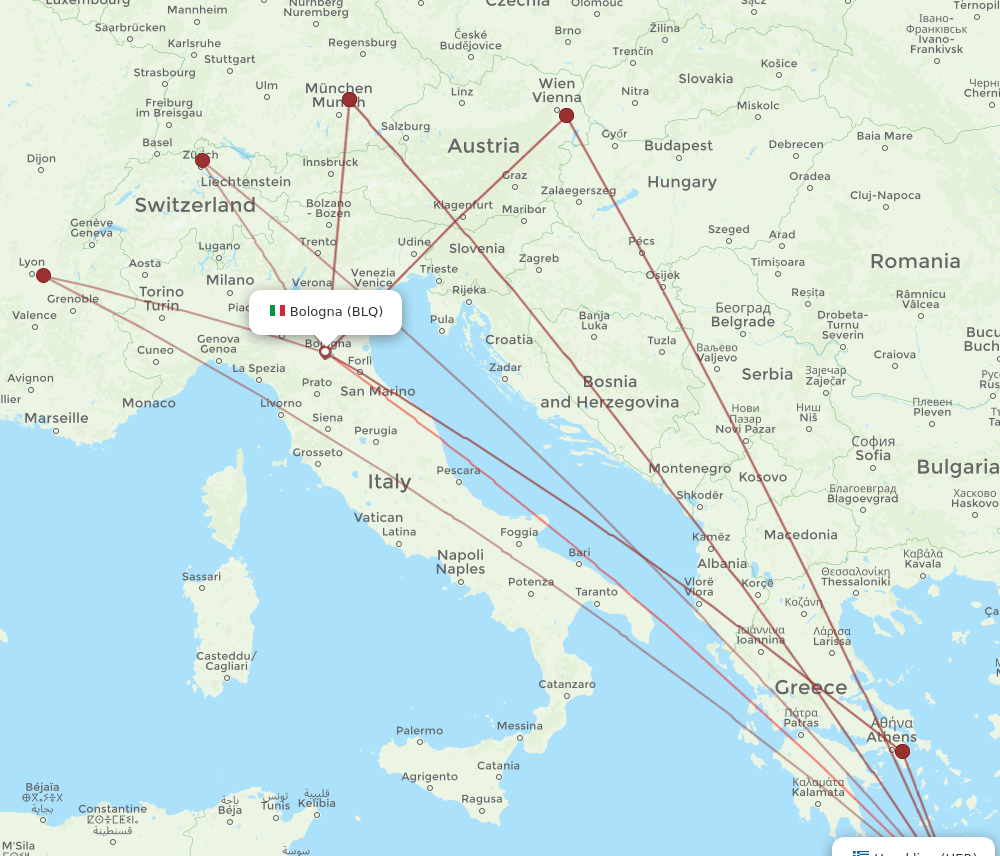 BLQ to HER flights and routes map